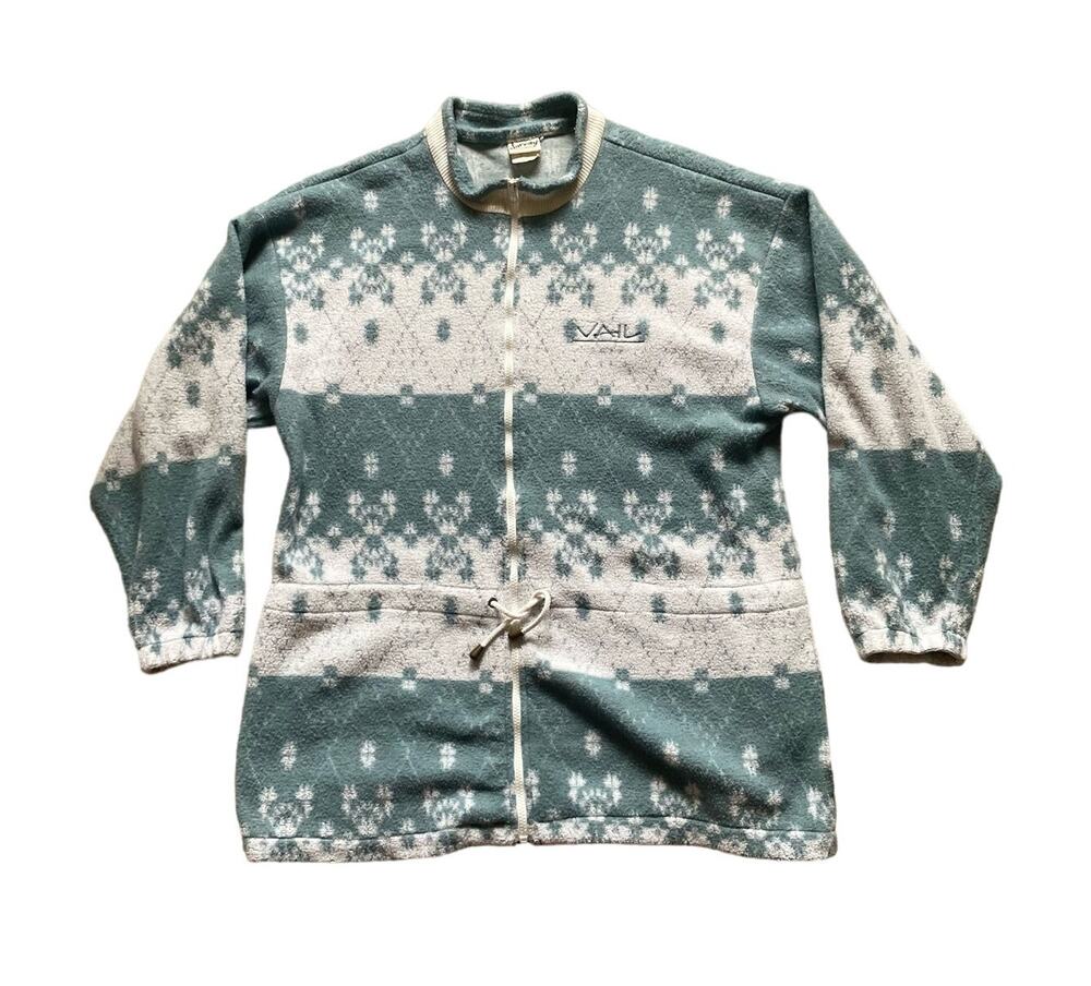 Womens Sportswear Fleece Jacket Blue Geometric XXL Vintage 90s Grannycore